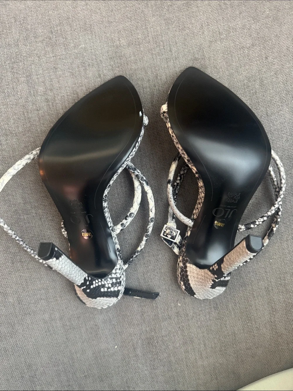 Jennifer Lopez Snake-Print Strappy Stiletto Sandal - Black & White - Picture 4 of 6